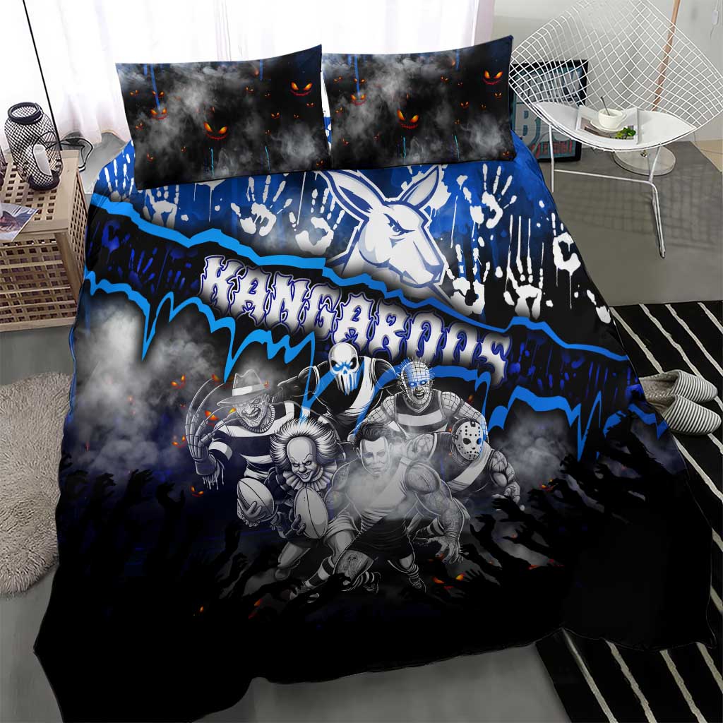 Step Into Horror Domain Kangaroos Football Bedding Set Halloween Horror Movie Characters - Aussie Hoodie