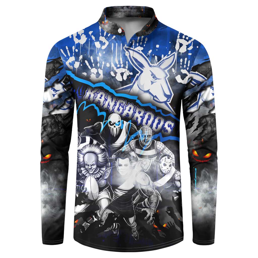 Step Into Horror Domain Kangaroos Football Button Sweatshirt Halloween Horror Movie Characters - Aussie Hoodie