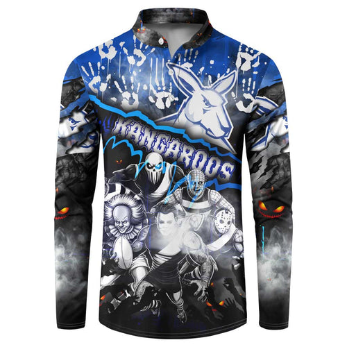 Step Into Horror Domain Kangaroos Football Button Sweatshirt Halloween Horror Movie Characters - Aussie Hoodie
