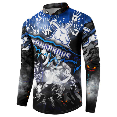 Step Into Horror Domain Kangaroos Football Button Sweatshirt Halloween Horror Movie Characters - Aussie Hoodie