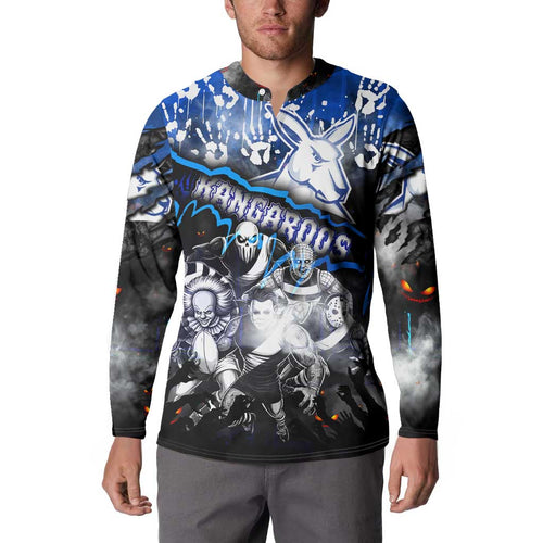 Step Into Horror Domain Kangaroos Football Button Sweatshirt Halloween Horror Movie Characters - Aussie Hoodie