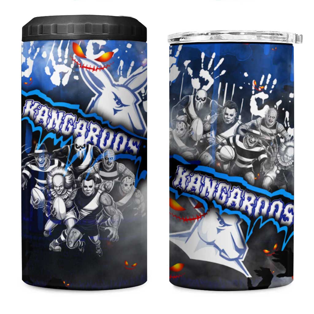 Step Into Horror Domain Kangaroos Football 4 in 1 Can Cooler Tumbler Halloween Horror Movie Characters - Aussie Hoodie