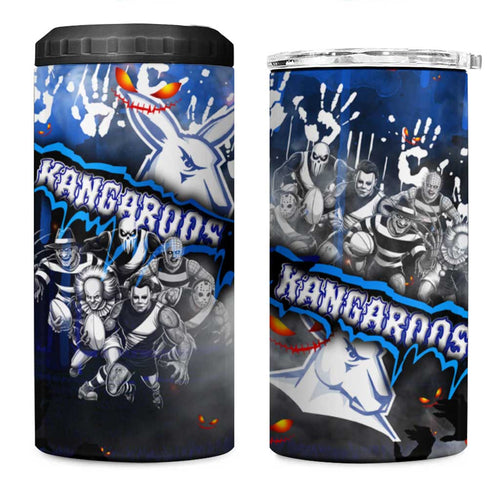 Step Into Horror Domain Kangaroos Football 4 in 1 Can Cooler Tumbler Halloween Horror Movie Characters - Aussie Hoodie