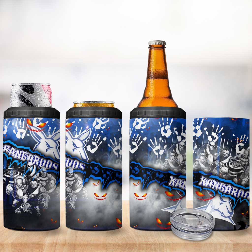 Step Into Horror Domain Kangaroos Football 4 in 1 Can Cooler Tumbler Halloween Horror Movie Characters - Aussie Hoodie