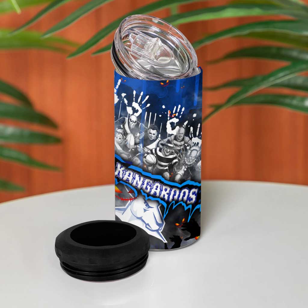 Step Into Horror Domain Kangaroos Football 4 in 1 Can Cooler Tumbler Halloween Horror Movie Characters - Aussie Hoodie