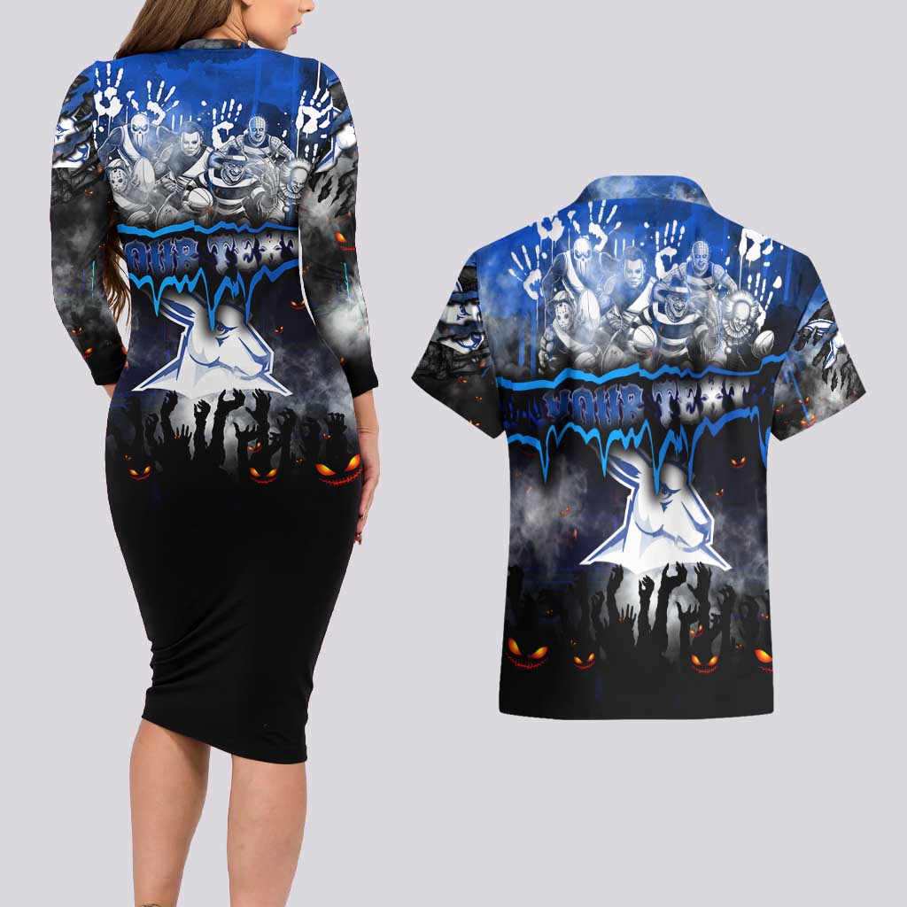 Step Into Horror Domain Kangaroos Football Couples Matching Long Sleeve Bodycon Dress and Hawaiian Shirt Halloween Horror Movie Characters - Aussie Hoodie