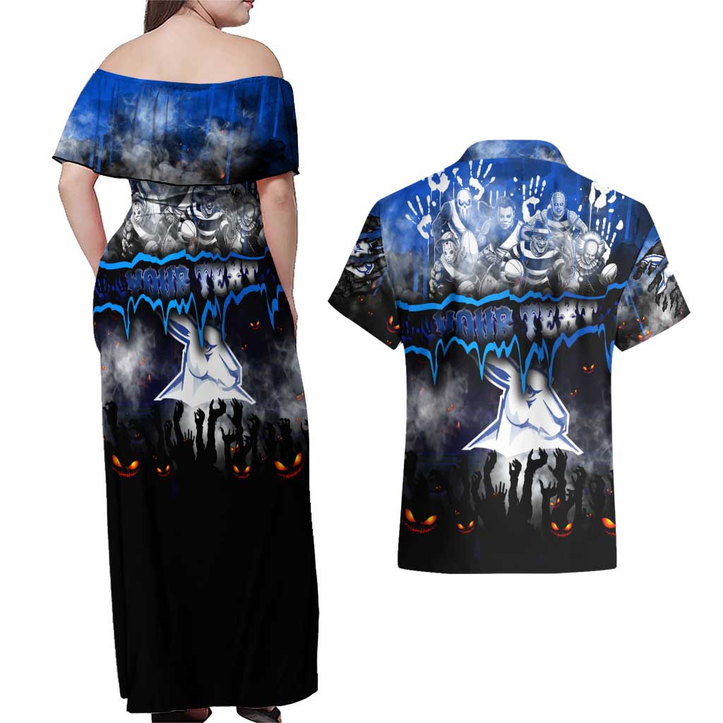 Step Into Horror Domain Kangaroos Football Couples Matching Off Shoulder Maxi Dress and Hawaiian Shirt Halloween Horror Movie Characters - Aussie Hoodie