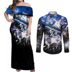 Step Into Horror Domain Kangaroos Football Couples Matching Off Shoulder Maxi Dress and Long Sleeve Button Shirt Halloween Horror Movie Characters - Aussie Hoodie