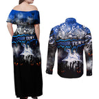 Step Into Horror Domain Kangaroos Football Couples Matching Off Shoulder Maxi Dress and Long Sleeve Button Shirt Halloween Horror Movie Characters - Aussie Hoodie