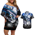 Step Into Horror Domain Kangaroos Football Couples Matching Off Shoulder Short Dress and Hawaiian Shirt Halloween Horror Movie Characters - Aussie Hoodie