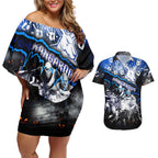 Step Into Horror Domain Kangaroos Football Couples Matching Off Shoulder Short Dress and Hawaiian Shirt Halloween Horror Movie Characters - Aussie Hoodie