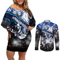 Step Into Horror Domain Kangaroos Football Couples Matching Off Shoulder Short Dress and Long Sleeve Button Shirt Halloween Horror Movie Characters - Aussie Hoodie