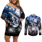 Step Into Horror Domain Kangaroos Football Couples Matching Off Shoulder Short Dress and Long Sleeve Button Shirt Halloween Horror Movie Characters - Aussie Hoodie