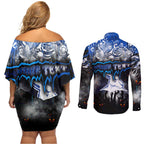 Step Into Horror Domain Kangaroos Football Couples Matching Off Shoulder Short Dress and Long Sleeve Button Shirt Halloween Horror Movie Characters - Aussie Hoodie