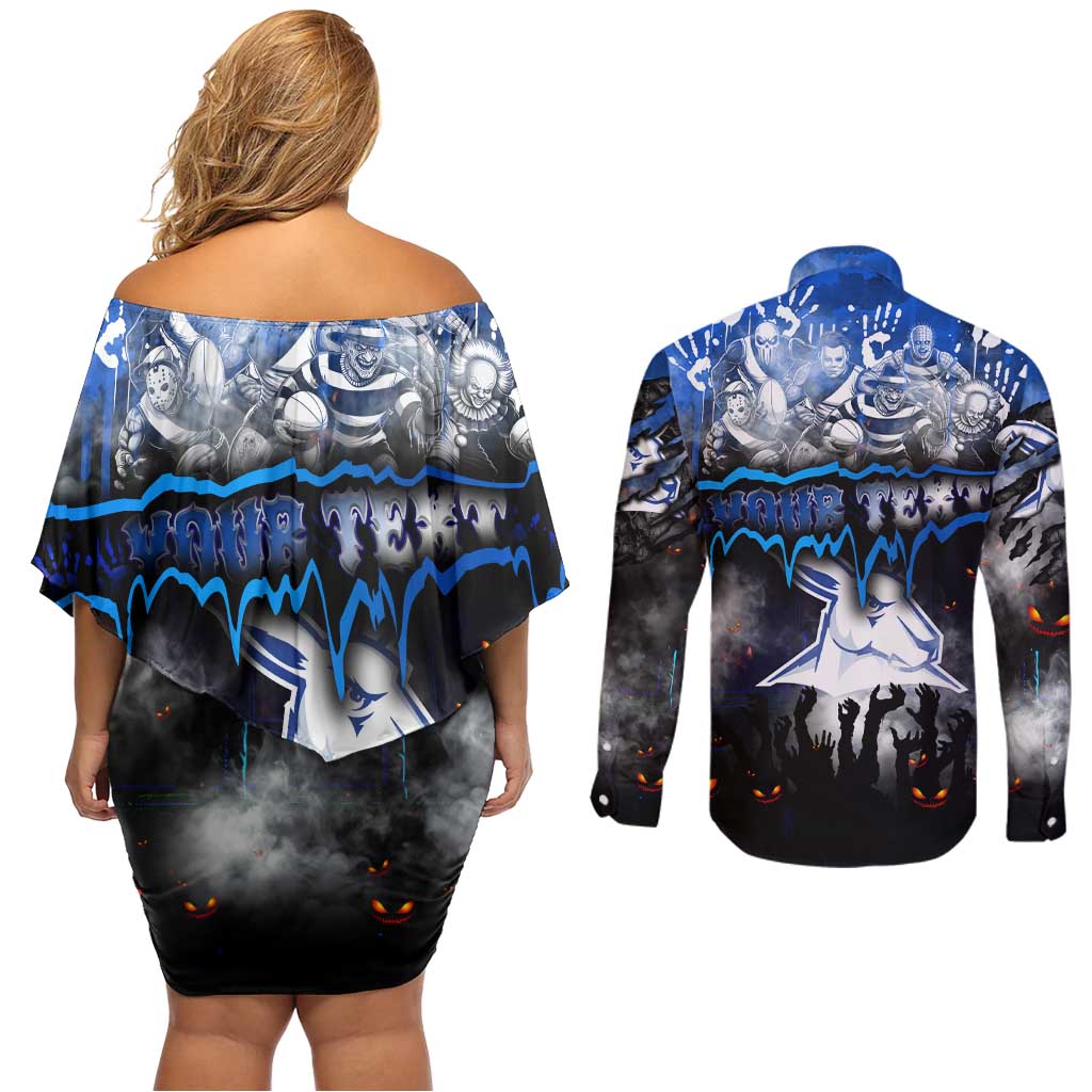 Step Into Horror Domain Kangaroos Football Couples Matching Off Shoulder Short Dress and Long Sleeve Button Shirt Halloween Horror Movie Characters - Aussie Hoodie