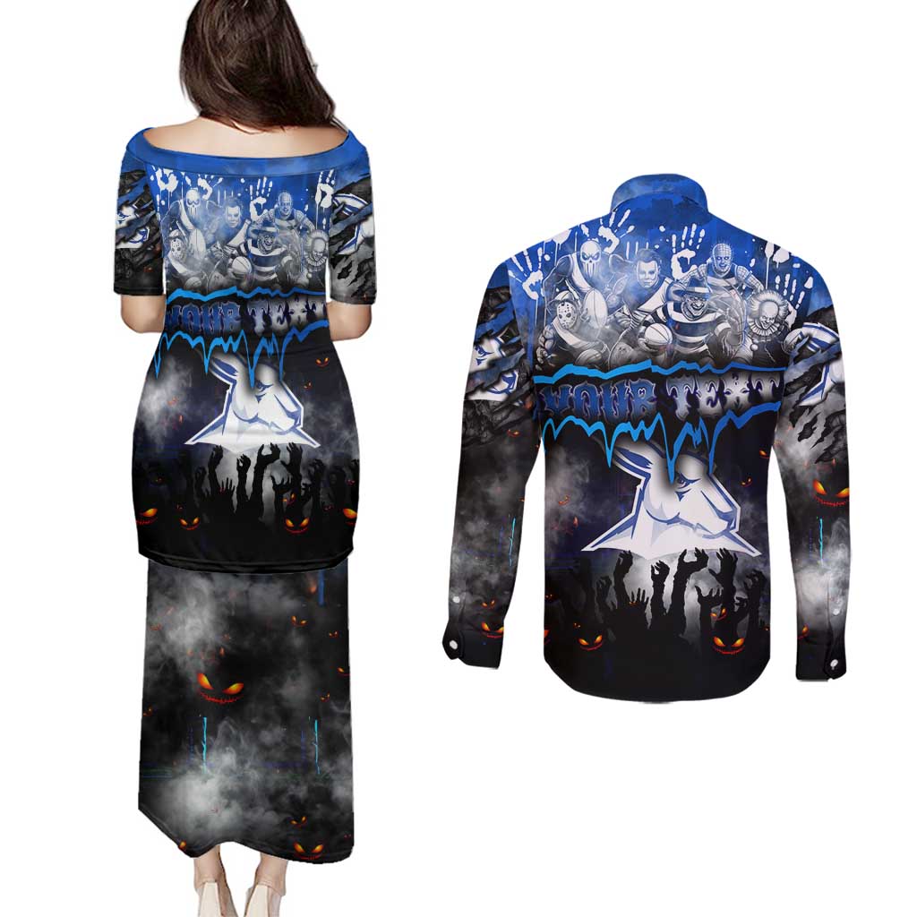 Step Into Horror Domain Kangaroos Football Couples Matching Puletasi and Long Sleeve Button Shirt Halloween Horror Movie Characters - Aussie Hoodie