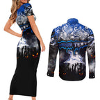 Step Into Horror Domain Kangaroos Football Couples Matching Short Sleeve Bodycon Dress and Long Sleeve Button Shirt Halloween Horror Movie Characters - Aussie Hoodie