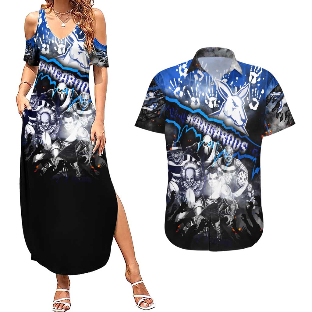 Step Into Horror Domain Kangaroos Football Couples Matching Summer Maxi Dress and Hawaiian Shirt Halloween Horror Movie Characters - Aussie Hoodie