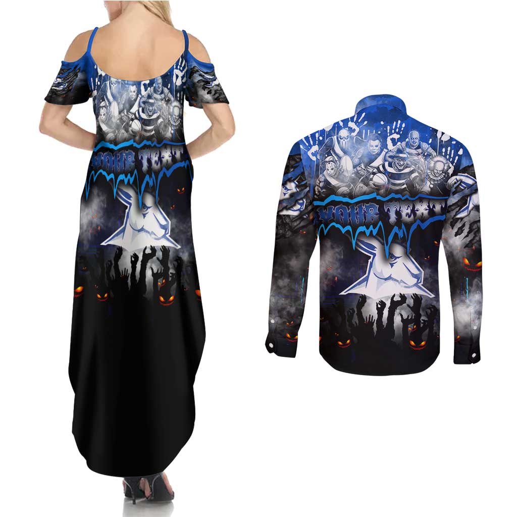 Step Into Horror Domain Kangaroos Football Couples Matching Summer Maxi Dress and Long Sleeve Button Shirt Halloween Horror Movie Characters - Aussie Hoodie