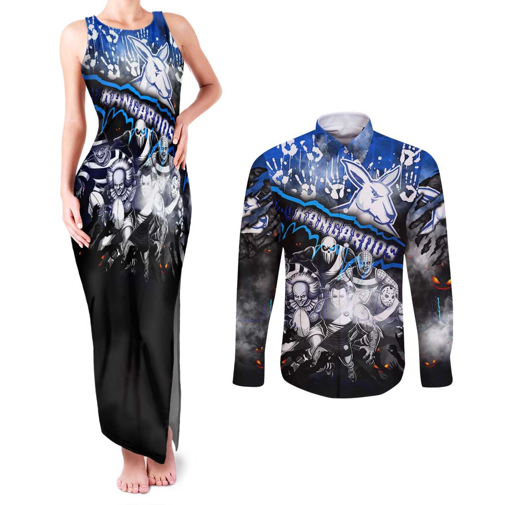 Step Into Horror Domain Kangaroos Football Couples Matching Tank Maxi Dress and Long Sleeve Button Shirt Halloween Horror Movie Characters - Aussie Hoodie
