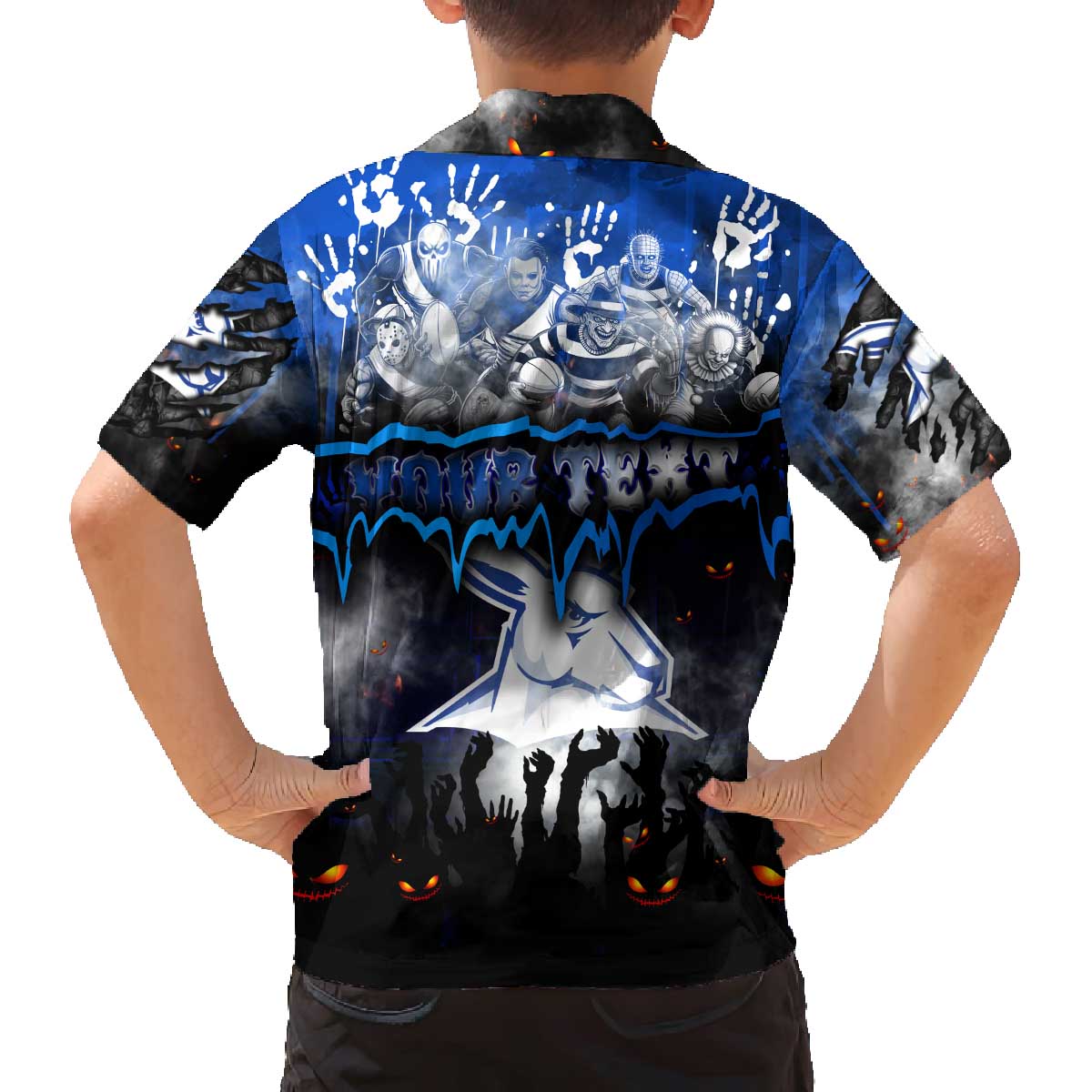 Step Into Horror Domain Kangaroos Football Family Matching Off The Shoulder Long Sleeve Dress and Hawaiian Shirt Halloween Horror Movie Characters - Aussie Hoodie