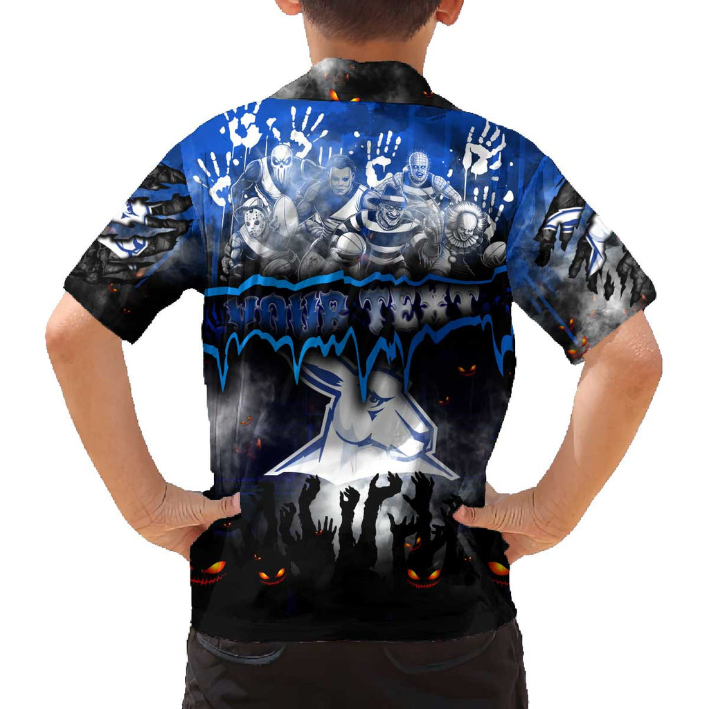 Step Into Horror Domain Kangaroos Football Family Matching Off The Shoulder Long Sleeve Dress and Hawaiian Shirt Halloween Horror Movie Characters - Aussie Hoodie