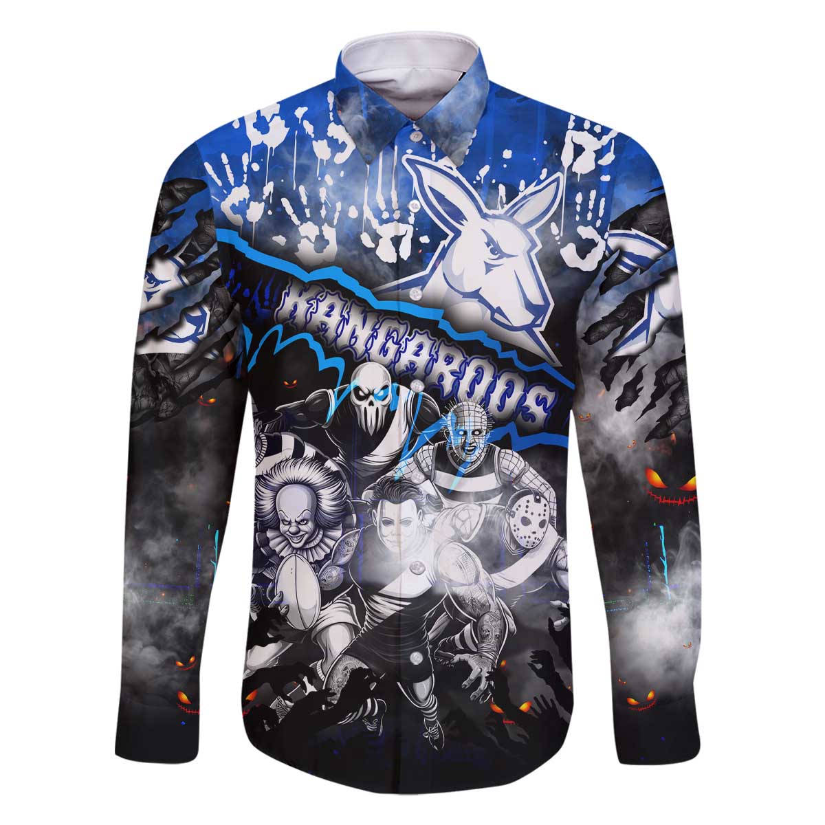 Step Into Horror Domain Kangaroos Football Family Matching Off The Shoulder Long Sleeve Dress and Hawaiian Shirt Halloween Horror Movie Characters - Aussie Hoodie