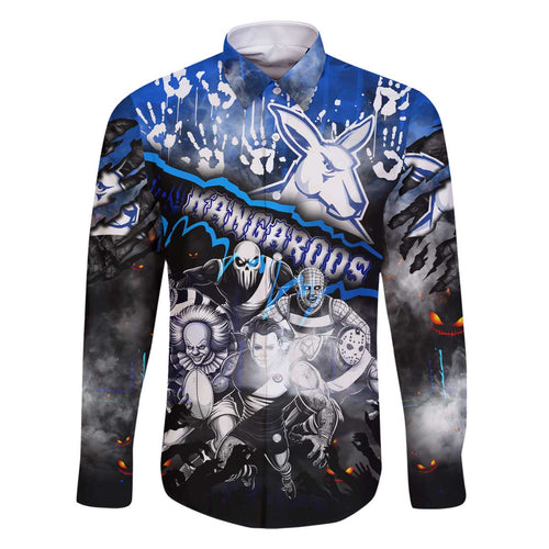Step Into Horror Domain Kangaroos Football Family Matching Off The Shoulder Long Sleeve Dress and Hawaiian Shirt Halloween Horror Movie Characters - Aussie Hoodie