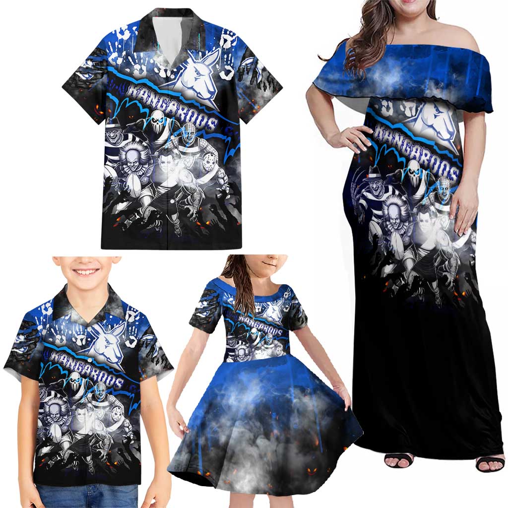 Step Into Horror Domain Kangaroos Football Family Matching Off Shoulder Maxi Dress and Hawaiian Shirt Halloween Horror Movie Characters - Aussie Hoodie