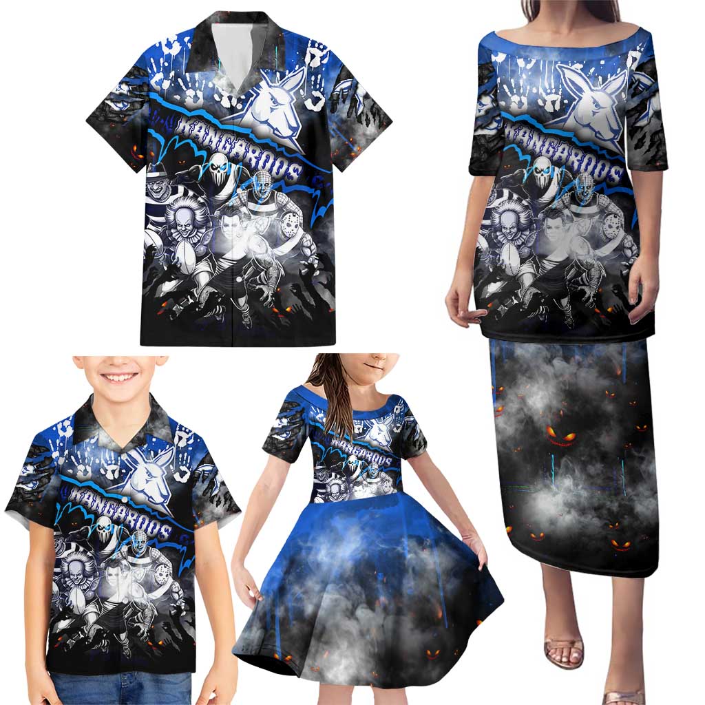 Step Into Horror Domain Kangaroos Football Family Matching Puletasi and Hawaiian Shirt Halloween Horror Movie Characters - Aussie Hoodie