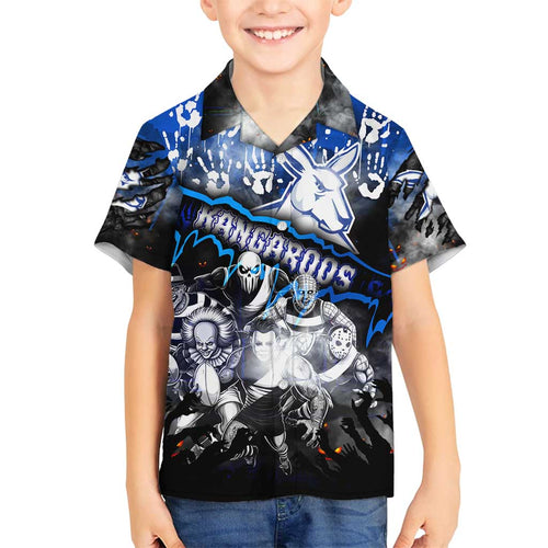 Step Into Horror Domain Kangaroos Football Family Matching Puletasi and Hawaiian Shirt Halloween Horror Movie Characters - Aussie Hoodie