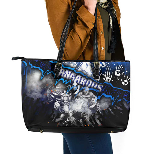 Step Into Horror Domain Kangaroos Football Leather Tote Bag Halloween Horror Movie Characters - Aussie Hoodie