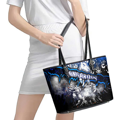 Step Into Horror Domain Kangaroos Football Leather Tote Bag Halloween Horror Movie Characters - Aussie Hoodie