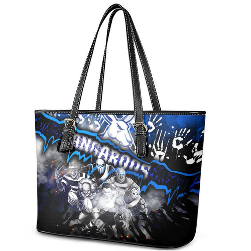 Step Into Horror Domain Kangaroos Football Leather Tote Bag Halloween Horror Movie Characters - Aussie Hoodie