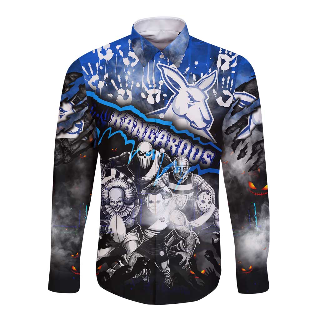 Step Into Horror Domain Kangaroos Football Long Sleeve Button Shirt Halloween Horror Movie Characters - Aussie Hoodie