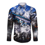 Step Into Horror Domain Kangaroos Football Long Sleeve Button Shirt Halloween Horror Movie Characters - Aussie Hoodie