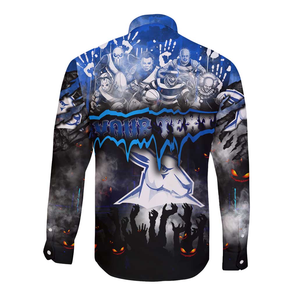 Step Into Horror Domain Kangaroos Football Long Sleeve Button Shirt Halloween Horror Movie Characters - Aussie Hoodie