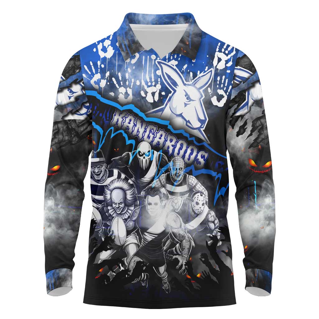 Step Into Horror Domain Kangaroos Football Long Sleeve Polo Shirt Halloween Horror Movie Characters - Aussie Hoodie
