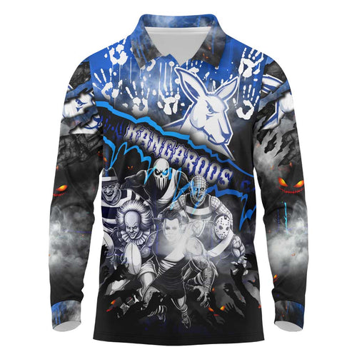 Step Into Horror Domain Kangaroos Football Long Sleeve Polo Shirt Halloween Horror Movie Characters - Aussie Hoodie