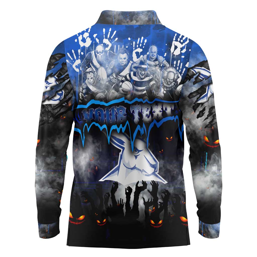 Step Into Horror Domain Kangaroos Football Long Sleeve Polo Shirt Halloween Horror Movie Characters - Aussie Hoodie