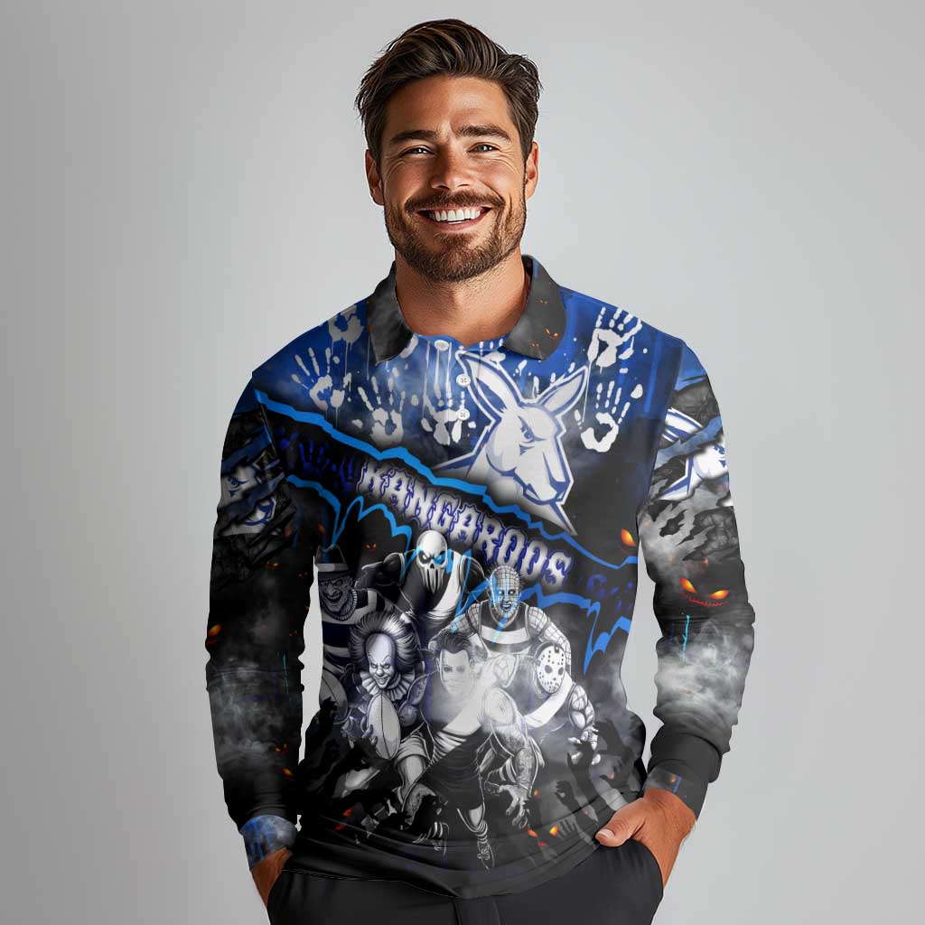 Step Into Horror Domain Kangaroos Football Long Sleeve Polo Shirt Halloween Horror Movie Characters - Aussie Hoodie