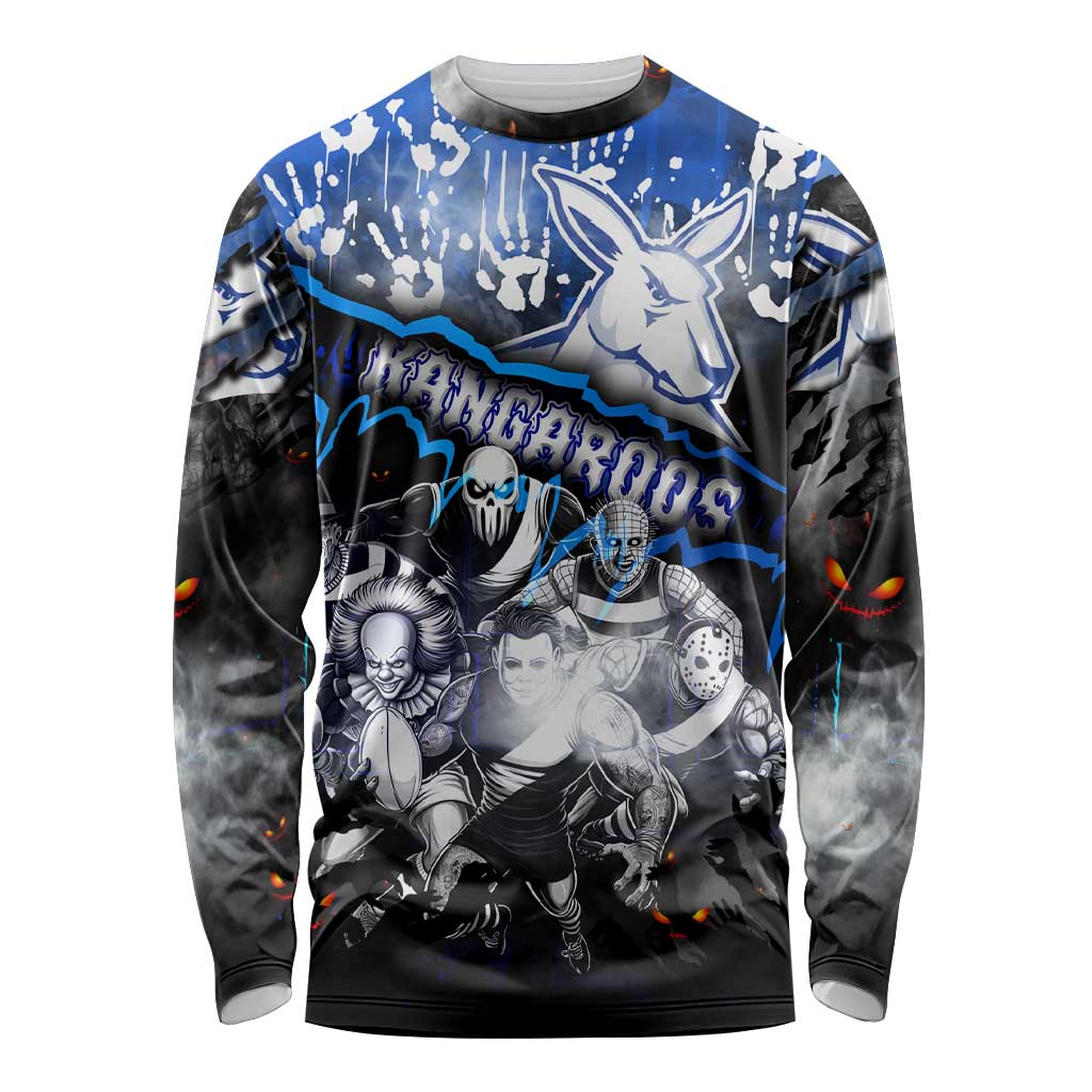 Step Into Horror Domain Kangaroos Football Long Sleeve Shirt Halloween Horror Movie Characters - Aussie Hoodie