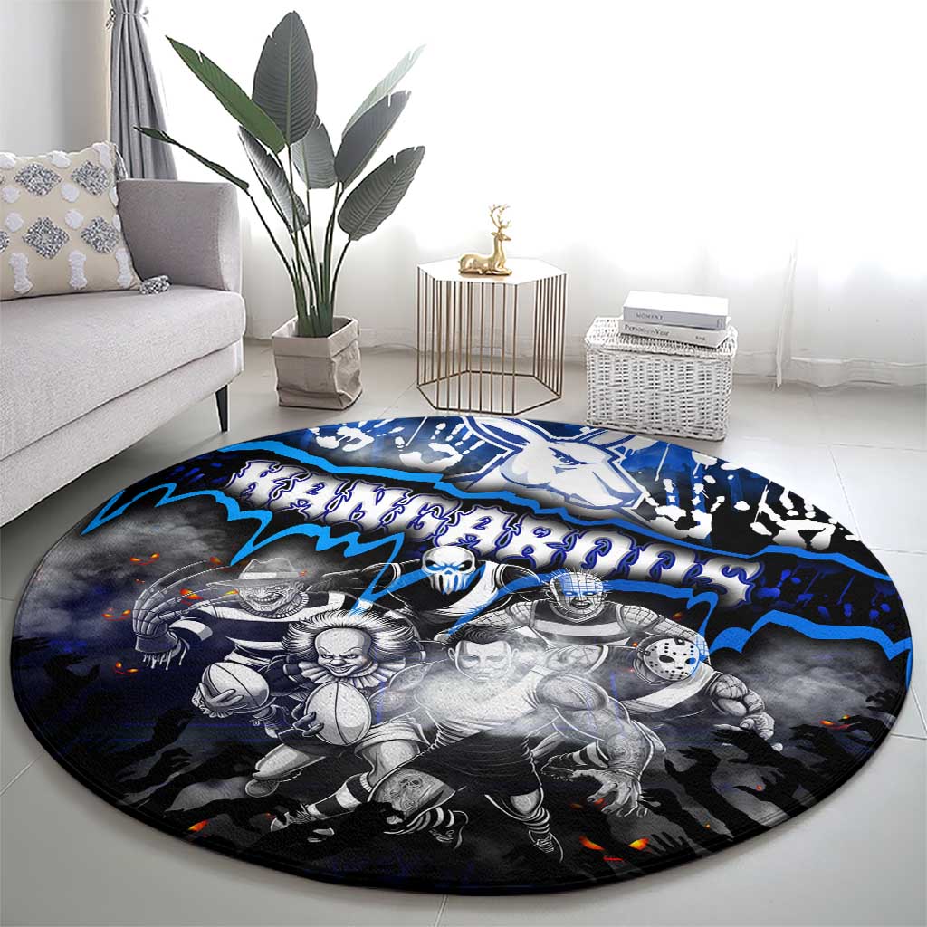Step Into Horror Domain Kangaroos Football Round Carpet Halloween Horror Movie Characters - Aussie Hoodie