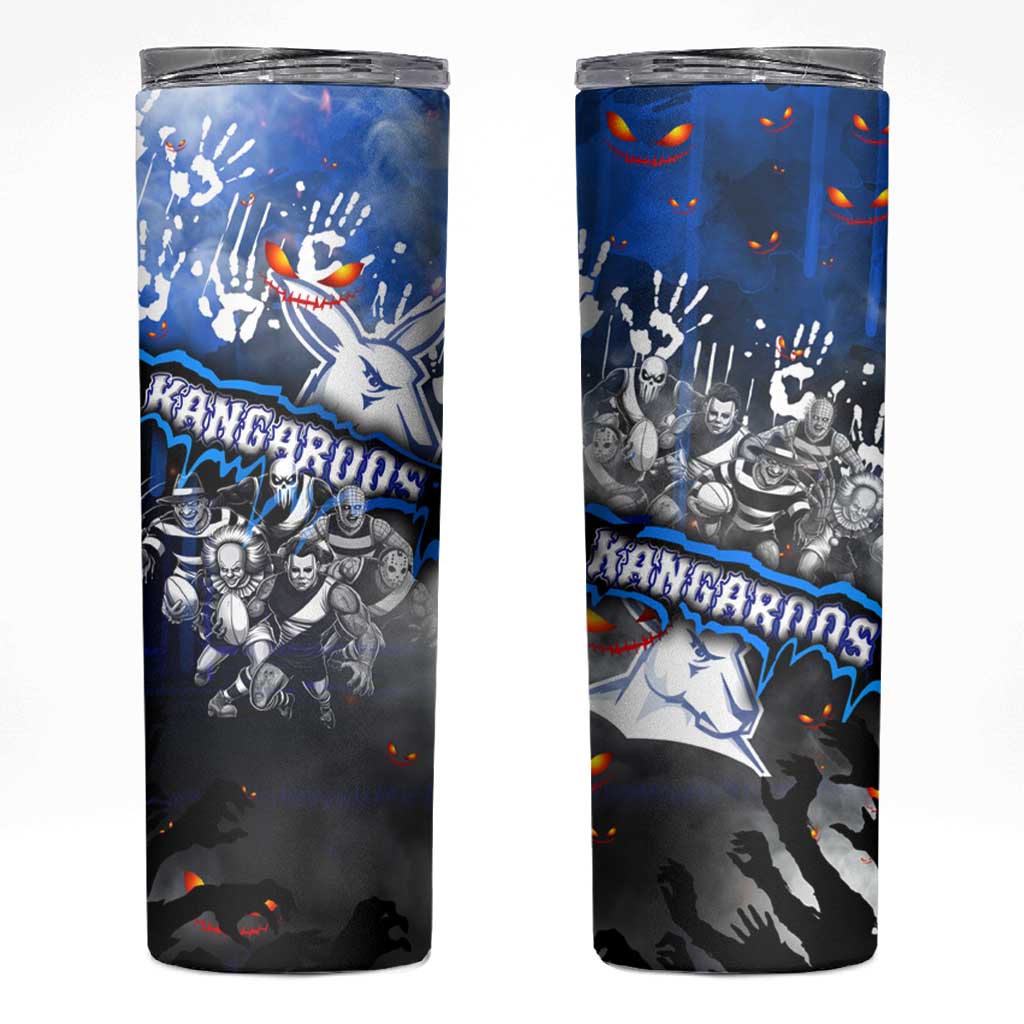 Step Into Horror Domain Kangaroos Football Skinny Tumbler Halloween Horror Movie Characters - Aussie Hoodie