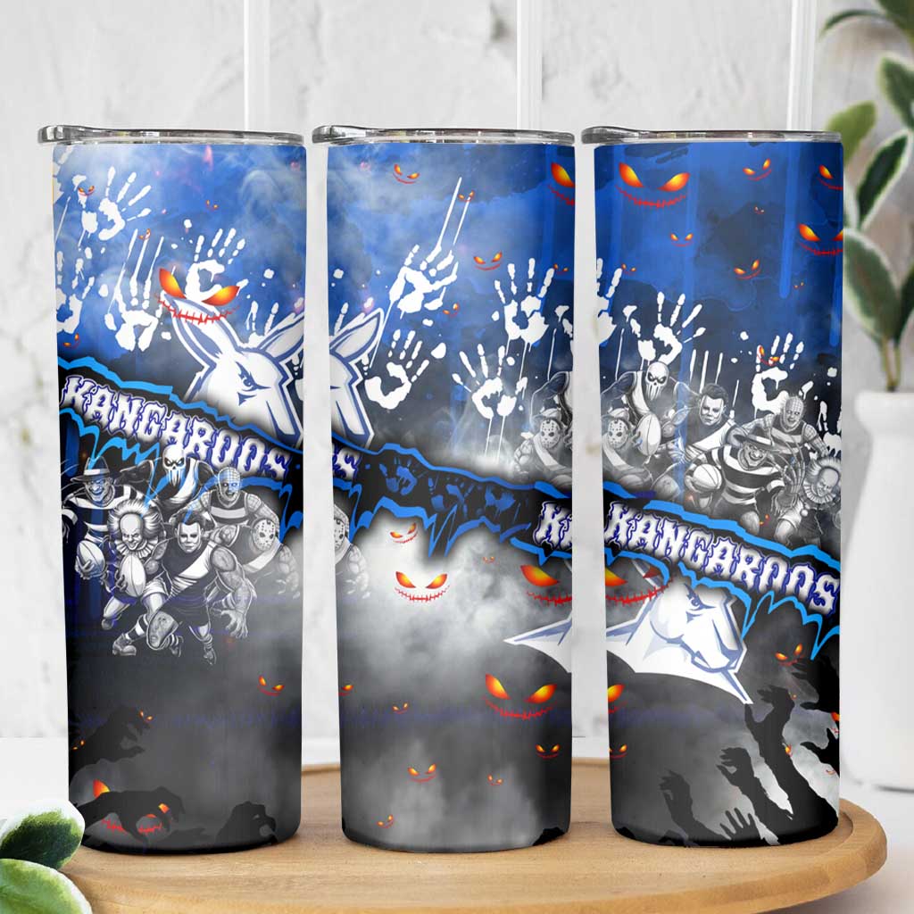 Step Into Horror Domain Kangaroos Football Skinny Tumbler Halloween Horror Movie Characters - Aussie Hoodie