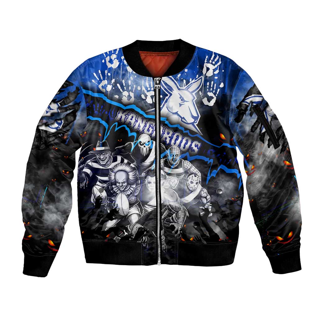Step Into Horror Domain Kangaroos Football Sleeve Zip Bomber Jacket Halloween Horror Movie Characters - Aussie Hoodie