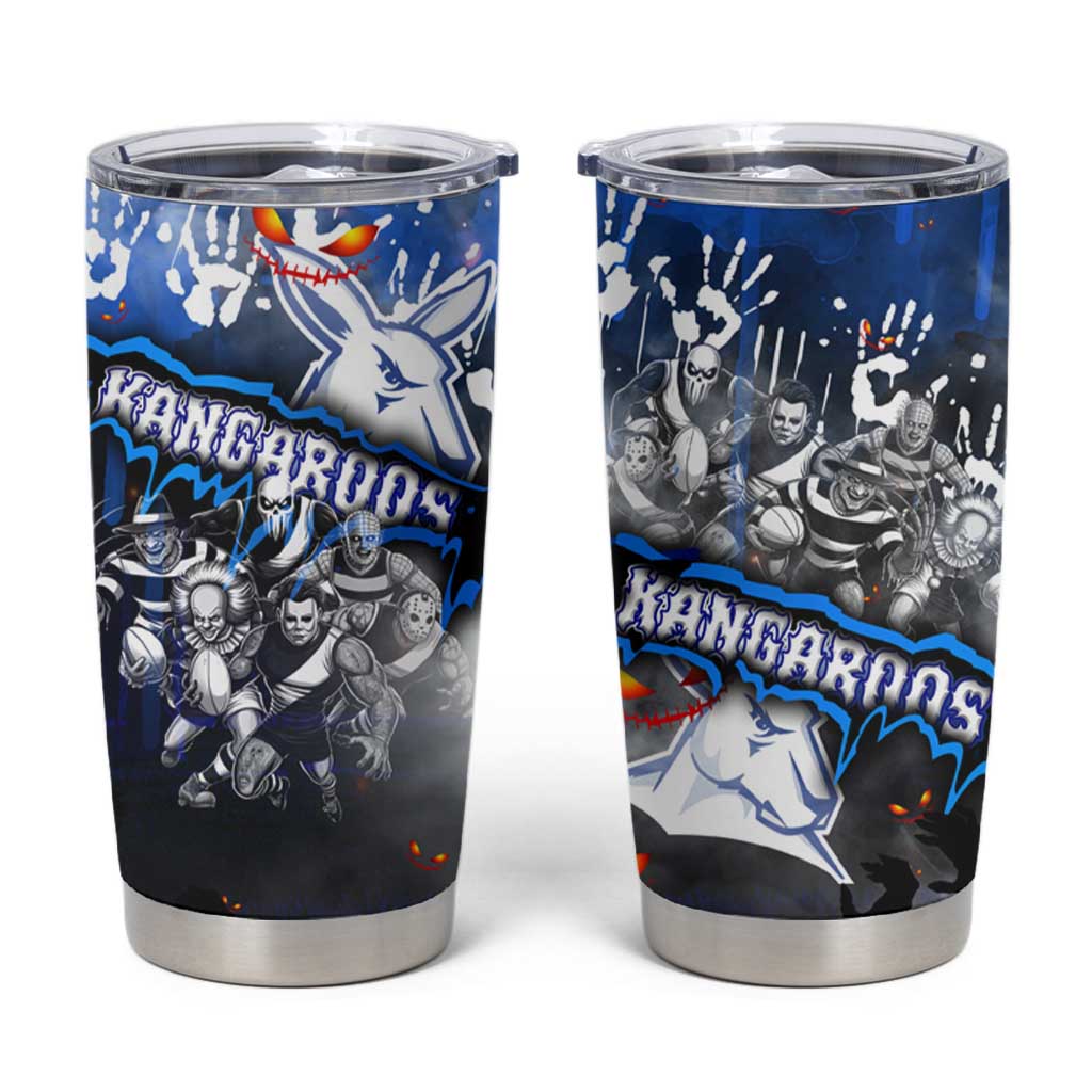 Step Into Horror Domain Kangaroos Football Tumbler Cup Halloween Horror Movie Characters - Aussie Hoodie