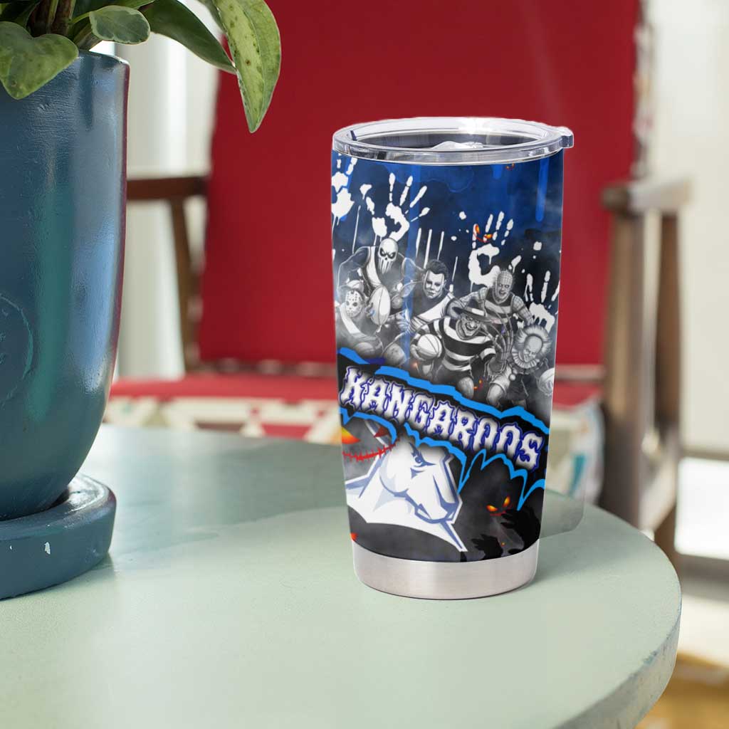 Step Into Horror Domain Kangaroos Football Tumbler Cup Halloween Horror Movie Characters - Aussie Hoodie