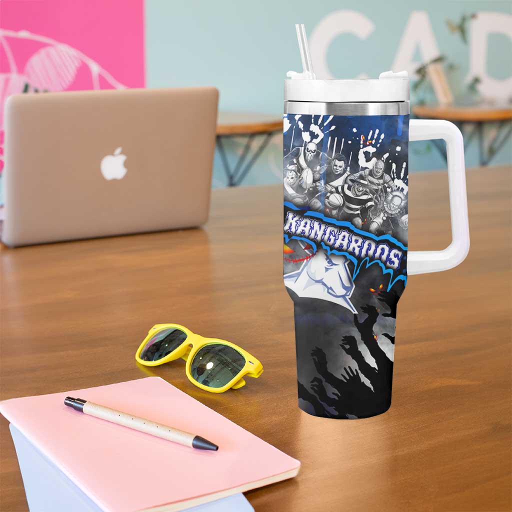 Step Into Horror Domain Kangaroos Football Tumbler With Handle Halloween Horror Movie Characters - Aussie Hoodie