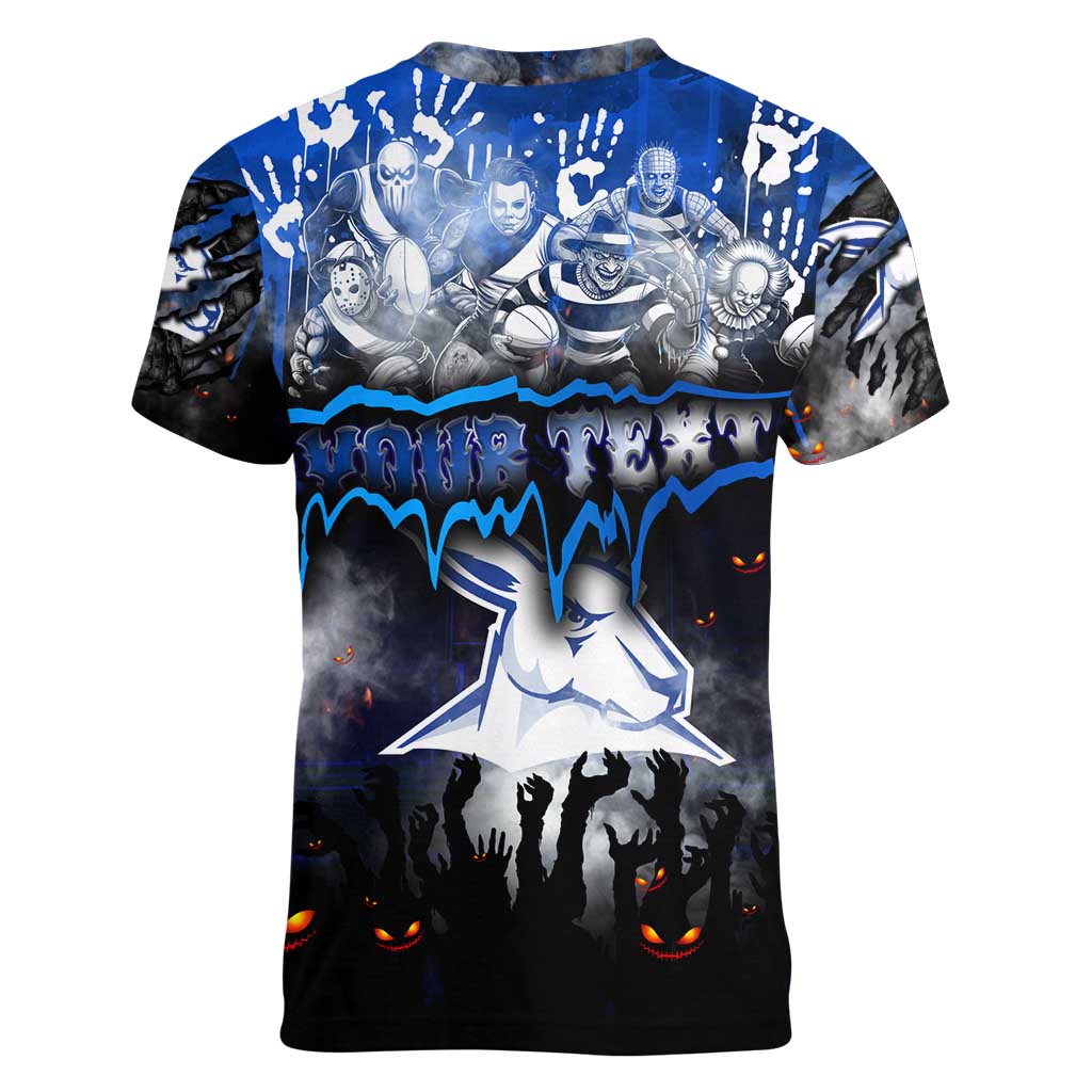 Step Into Horror Domain Kangaroos Football Women V-Neck T-Shirt Halloween Horror Movie Characters - Aussie Hoodie